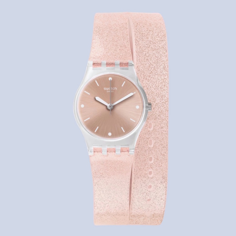 SWATCH PINKINDESCENT LK354C Swiss Watch Rose Gold Double Wrap Silicone Strap